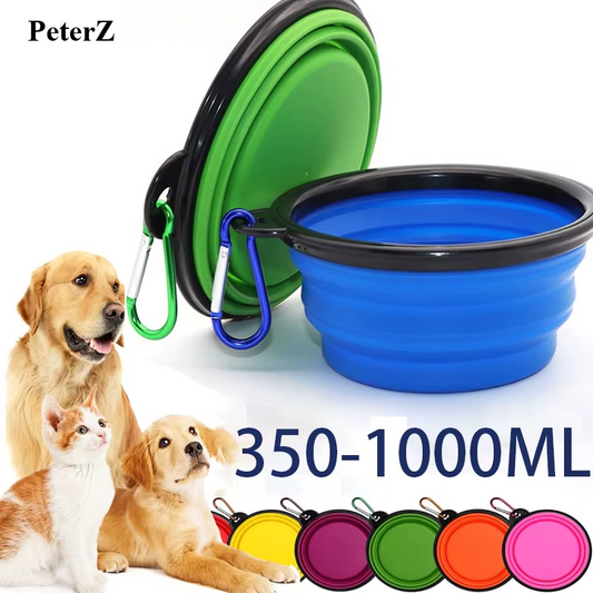 2-in-1 Folding Portable Silicone Pet Feeder Bowl with Bottle – Travel Food & Water Dispenser for Dogs & Cats, Outdoor with Carabiner