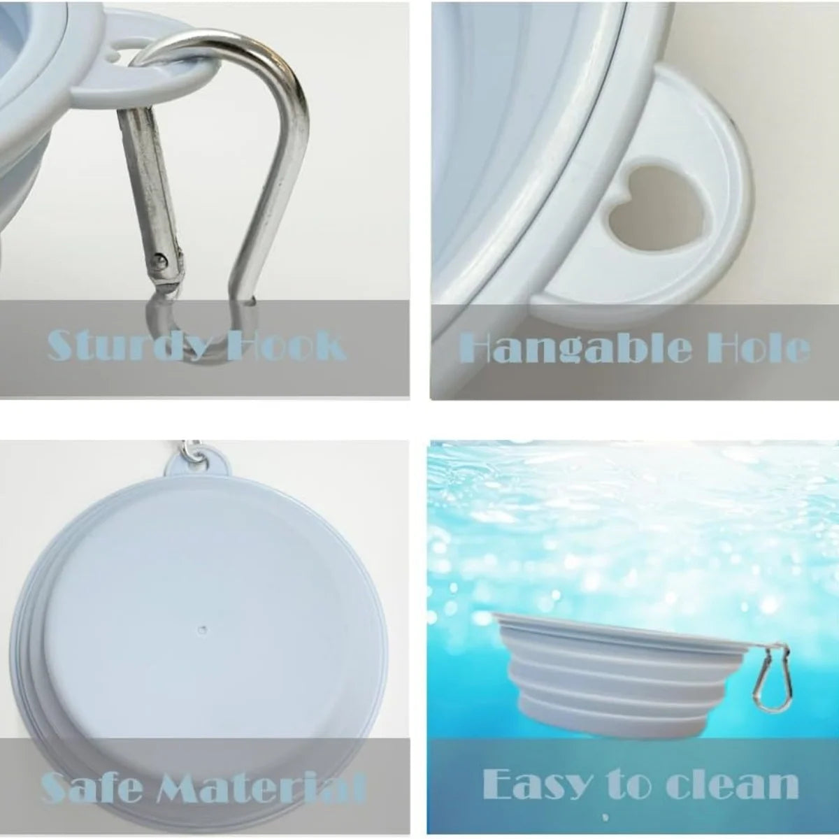 2pcs Collapsible Silicone Dog Food & Water Bowl Set with Carabiner Portable Travel Pet Feeder Dish Universal for Outdoor Camping