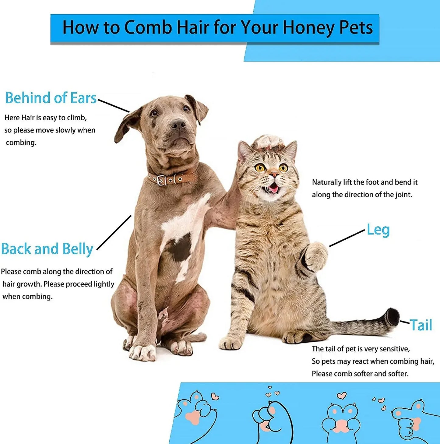 Pet Hair Remover Brush for Dogs And Cats - Long Hair Grooming Comb Stainless Steel Cat Dog Hair Cleaner Brush for Pet Care