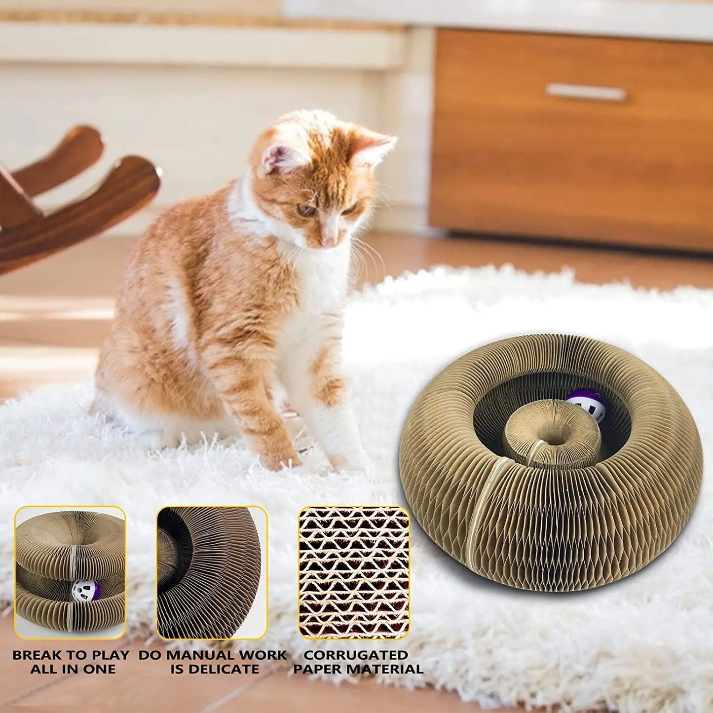 Magic Cat Scratch Organ Board with Ball Interactive Cat Toy Climbing Frame Kitten round Corrugated Scratcher Single Layer
