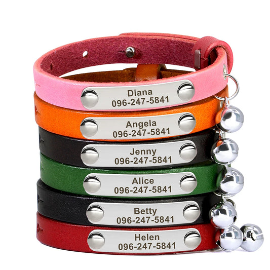 Cat Collar Adjustable Leather Pet Cats Collars Necklace Custom Puppy Kitten Name Collars Anti-lost Cat Accessories