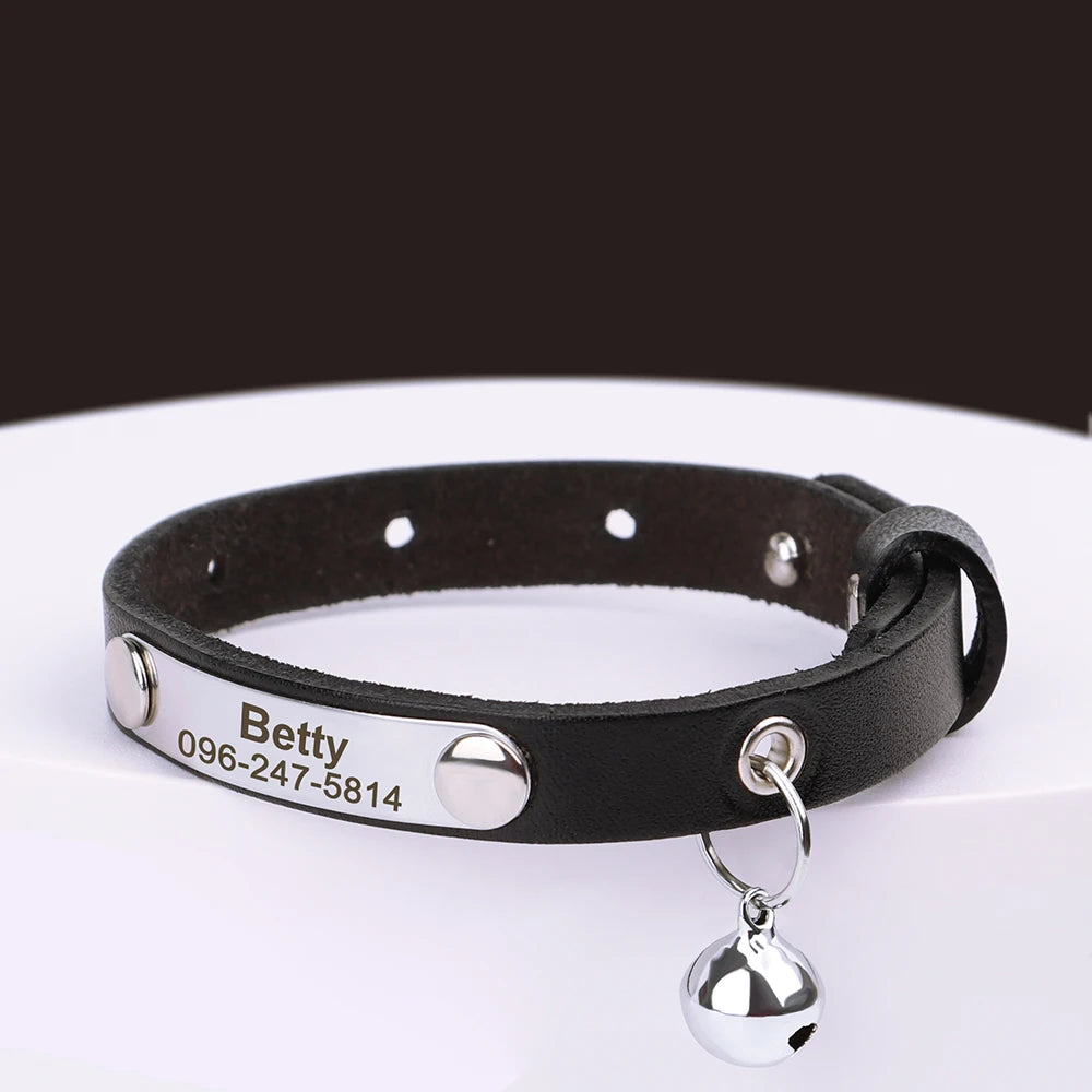 Cat Collar Adjustable Leather Pet Cats Collars Necklace Custom Puppy Kitten Name Collars Anti-lost Cat Accessories